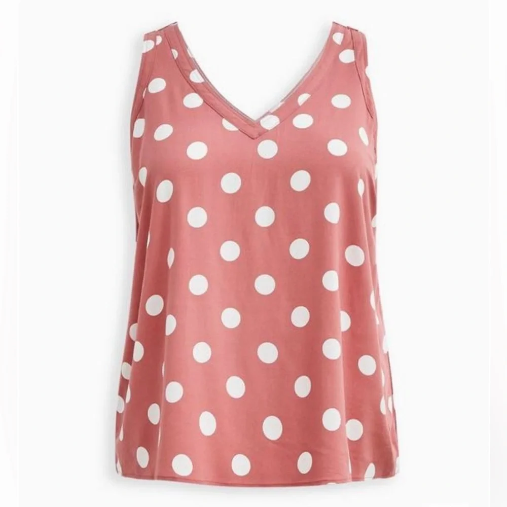 Torrid Challis Stitch Detail Tank, Pink Dot, Size 2 (2X 18-20) - Picture 2 of 5